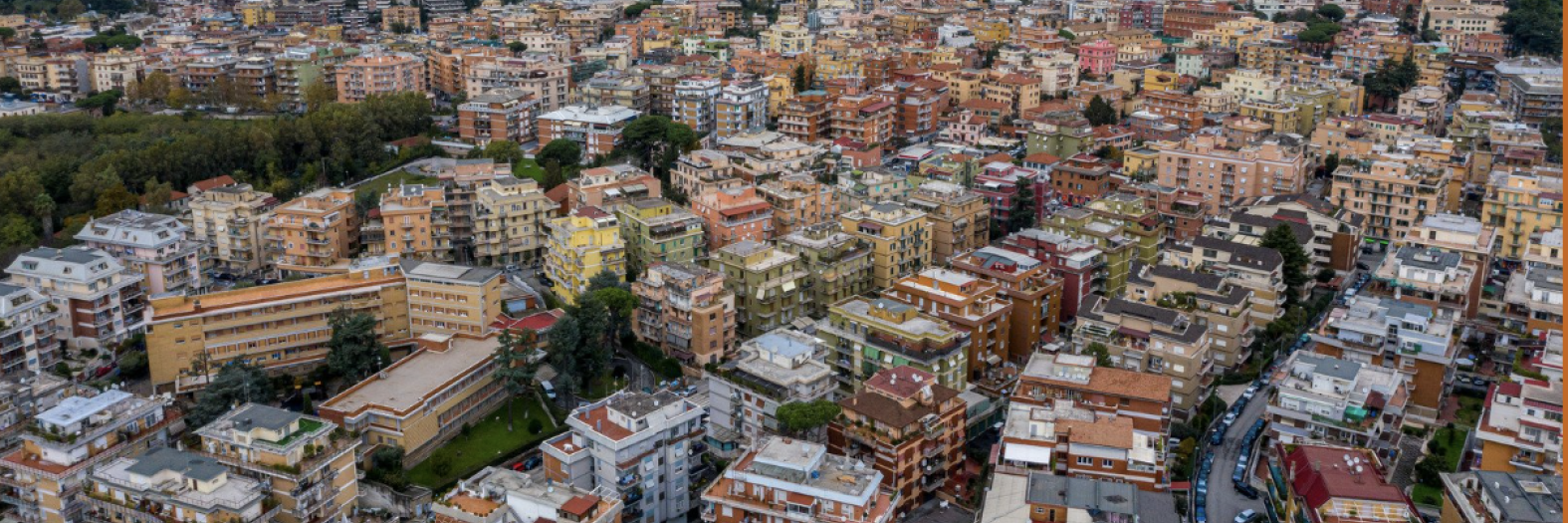 Aerial view of a densely built urban area