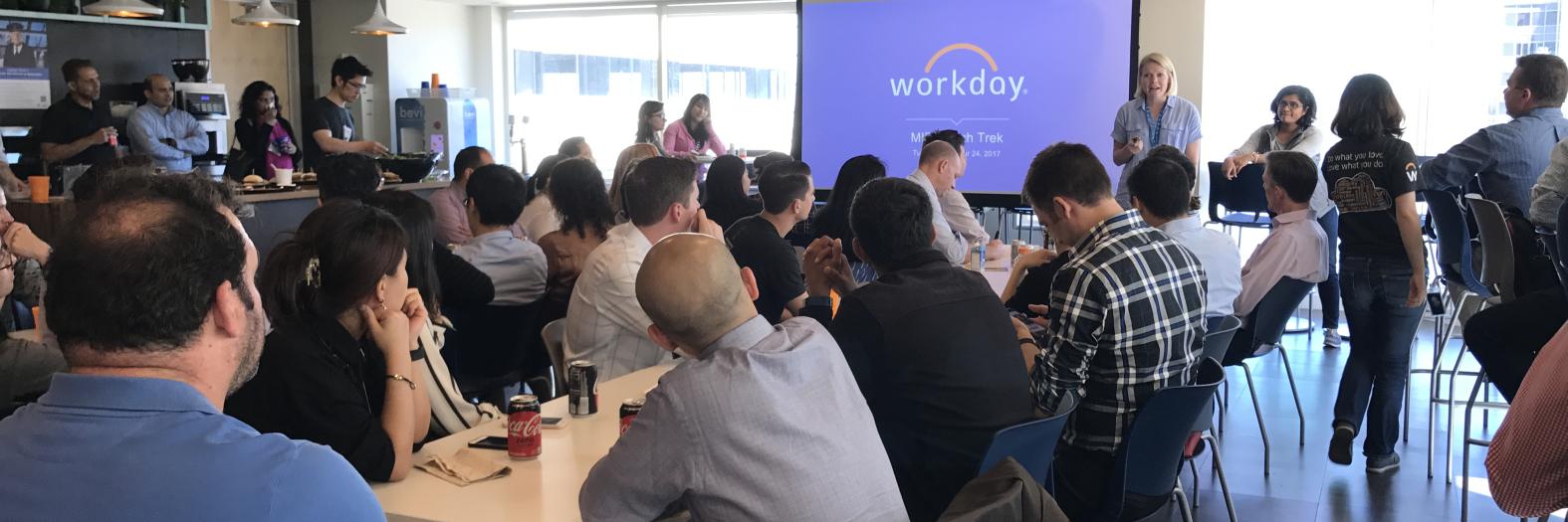 MIDS graduate students visiting the Workday data science team at the office in San Francisco from the 2017 Immersion Tech Treks