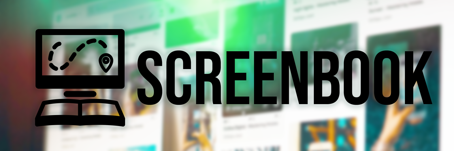 ScreenBook web extension logo overlaid on top of a blurred picture of a web page