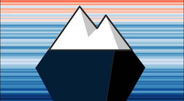 logo of an iceberg with stripes behind it