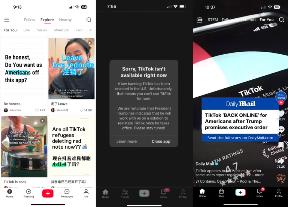 screenshots of rednote and TikTok