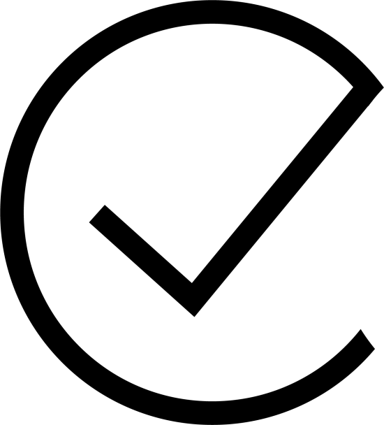 A letter C with a check mark extending towards the center