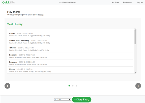 Meal History on QuickBite