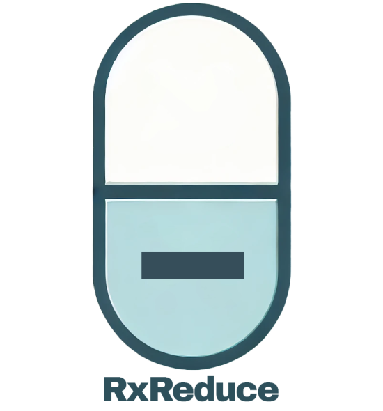 RxReduce logo of a capsule with the text RxReduce beneath