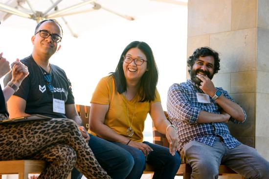 Thejo, Holly, and Prayag speak on a panel at an I School Meet Up in the South Bay