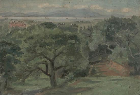 Berkeley, overlooking University of California campus, c. 1881. F. Bühler, artist; Courtesy of Bancroft Library.